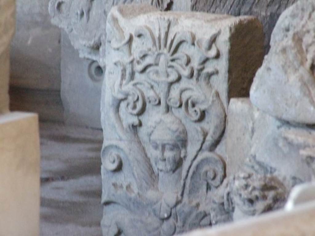 VII.7.29 Pompeii. March 2009. Plaque with head amongst foliage in storage.