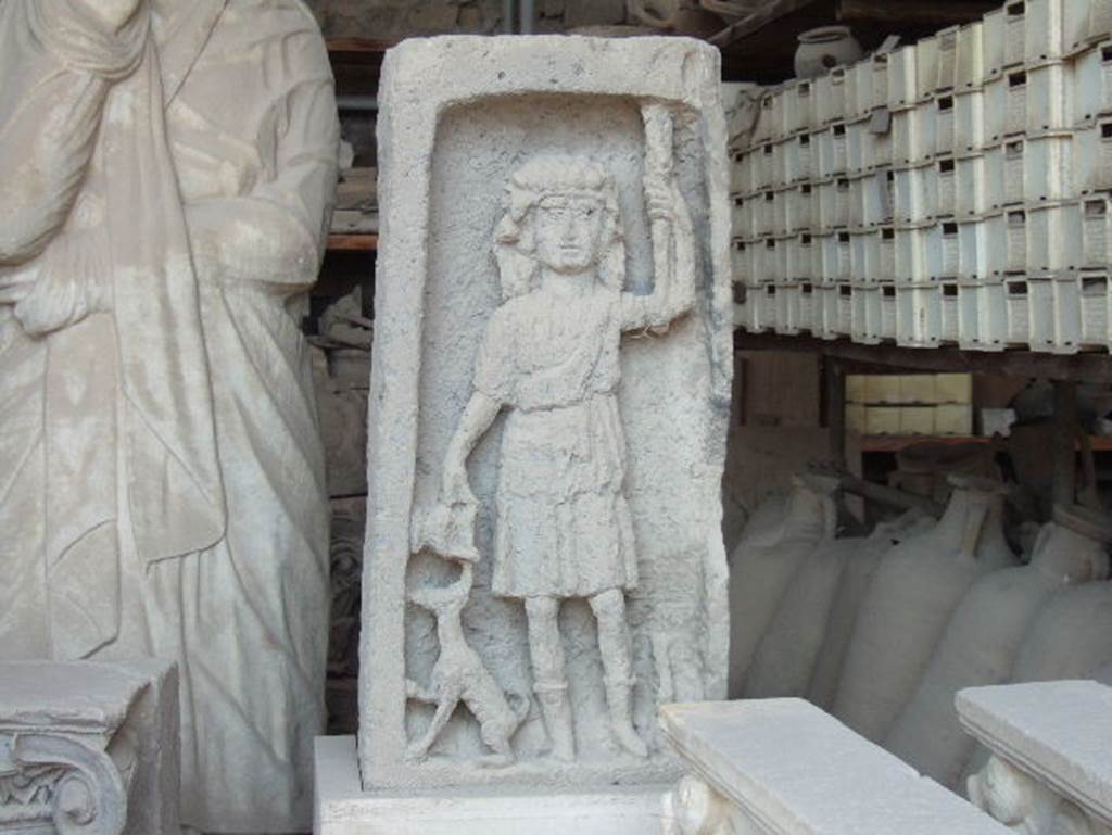 VII.7.29 Pompeii. December 2006. Bacchic votive stele in storage.