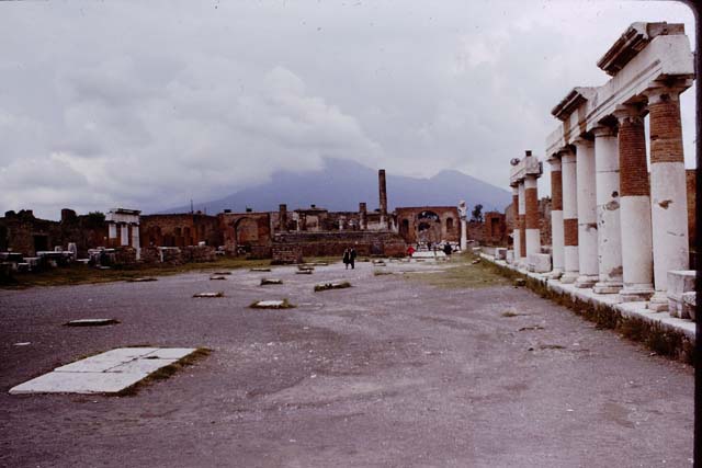VII.8 Pompeii Forum, 1964. Looking north along east side. Photo by Stanley A. Jashemski. 
Source: The Wilhelmina and Stanley A. Jashemski archive in the University of Maryland Library, Special Collections (See collection page) and made available under the Creative Commons Attribution-Non Commercial License v.4. See Licence and use details. J64f0984
