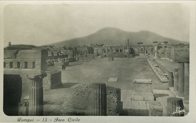 VII.8 Pompeii Forum. Postcard from a pack dated 1927. Looking north along the east side. Photo courtesy of Rick Bauer.