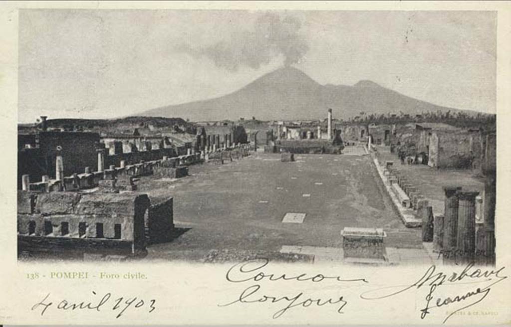 VII.8.00 Pompeii. From an album dated c.1875-1885. Looking north along east side of Forum. Photo courtesy of Rick Bauer.

