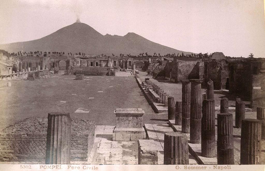 VII.8 Pompeii Forum. Old photograph by G Brogi. Looking north along the east side. Photo courtesy of Rick Bauer.