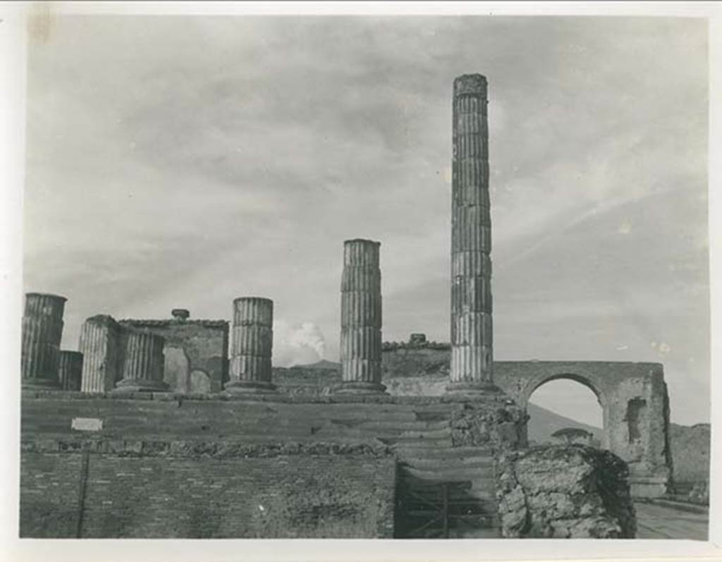 VII.8.1, Pompeii. 1943.  Looking north towards the east end of the Temple, with steps from the Forum. Photo courtesy of Rick Bauer.
