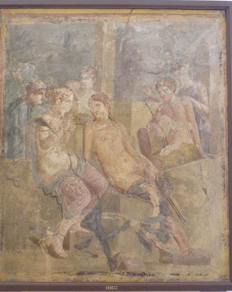 VII.12.26 Pompeii.   Found in room on left hand side behind atrium.  Wall painting of Aphrodite and a nest of cupids.  Now in Naples Archaeological Museum.  Inventory number 111437.  See Helbig, W., 1868. Wandgemälde der vom Vesuv verschütteten Städte Campaniens. Leipzig: Breitkopf und Härtel. (823).