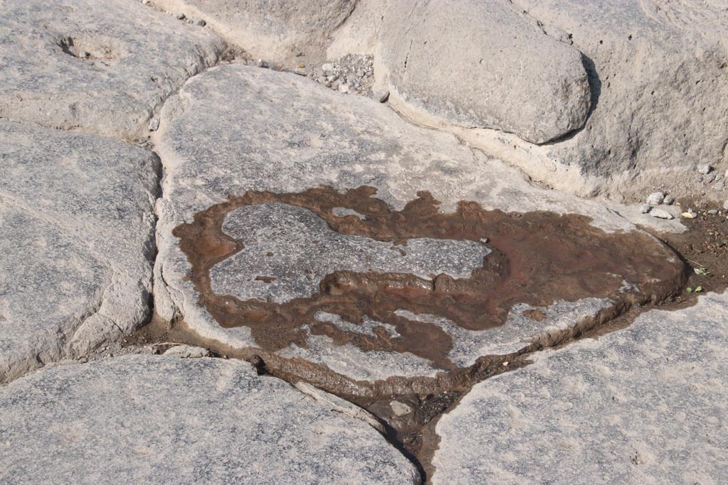 VII.13.3 Pompeii. October 2023. Phallus symbol in lava roadway block. Photo courtesy of Klaus Heese.