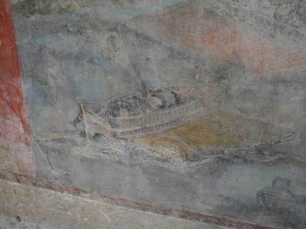 VII.16.a Pompeii. September 2005. Room 9, north wall. Naval scene.