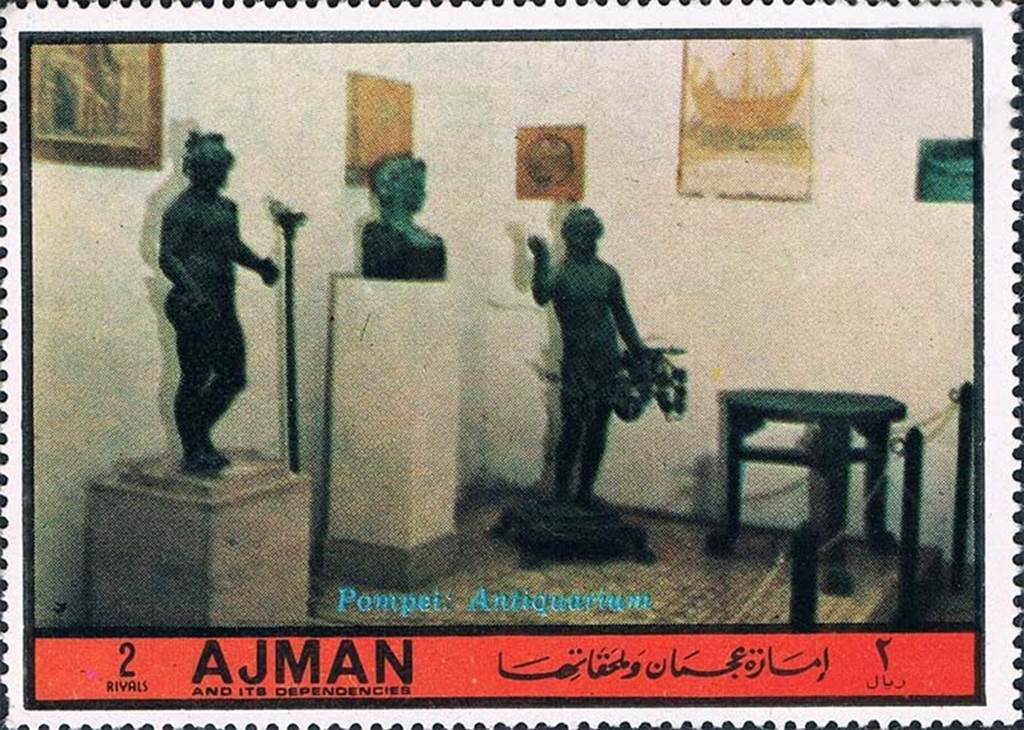 VIII.1.4, Antiquarium, Pompeii. 1970s Ajman Emirate stamp with face value of 2 Riyals and showing the Pompeii Antiquarium.