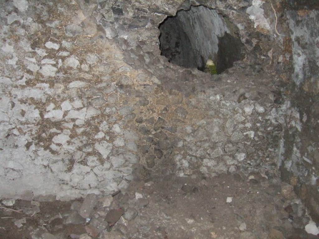 VIII.2.29 Pompeii. September 2005. Looking east into second room along corridor. The hole in wall is looking east into rear room.
(PPM’s room 3 on lower level, looking through hole in rear wall towards their room 4, with an arched doorway to room 5 visible).

According to NdS –
4 giugno 1883 –
Fu messo in chiaro, che le case dell’isola 3, reg. VIII, segnate coi no.29 e30 communicano tra loro, per mezzo di un passaggio di quattro scalini, posto fra i due atrii.  Nella casa no 29, a destra del tablino rispondente sul limitare della citta dal lato sud, trovasi una discesa con apposita scalinata, per la quale si accede ai piani sottoposti, che a declivio vanno verso il muro di cinta della stesso lato meridionale.  Puo scorgersi ad evidenza, che ambedue le suddette case furono gia frugate nel tempo delle primitive esplorazioni, allorche andavasi in cerca di oggetti senza alcuno intendimento scientifico. Infatti mano a mano che vanno sgombrandosi i terreni, si manifestano grandi cunicoli praticati da esperti artefici, i quali, lavorando per le loro sotterranee ricerche, dimenticavano ivi una lucerna moderna.
(4th June 1883 - It was made clear, that the houses of VIII.2, marked with the nos. 29 and 30 communicate with each other, by means of a passage with four steps, placed between the two atria.  In the house no. 29, to the right of the tablinum on the edge of the city on the south side, there is a descent with a special staircase, by which you access the floors below, which slope towards the city wall of the same southern side.  It can be seen clearly, that both the aforementioned houses were already rummaged at the time of primitive explorations, when they went in search of objects with no scientific understanding. In fact, little by little, as the land is cleared, large tunnels are seen made by expert craftsmen, who, working for their underground research, forgot a modern lamp there.).
See Notizie degli Scavi, 1883, June, (p. 333) 

