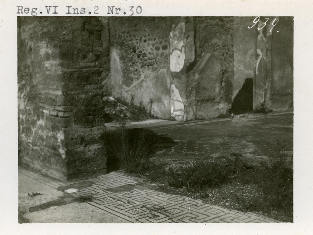 VIII.2.34 Pompeii. Pre-1937-39. (but described as VI.2.30 on the photo). 
Looking north-west from tablinum (room m) towards west ala and rooms on west side of atrium.
Photo courtesy of American Academy in Rome, Photographic Archive.  Warsher collection no. 934.
