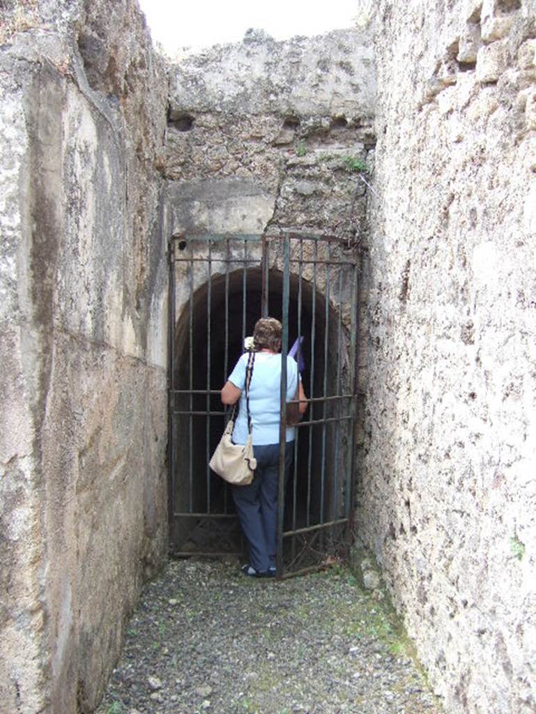 VIII.2.32 Pompeii. May 2006. Looking south along corridor to entrance to terrace and lower levels of VIII.2.34