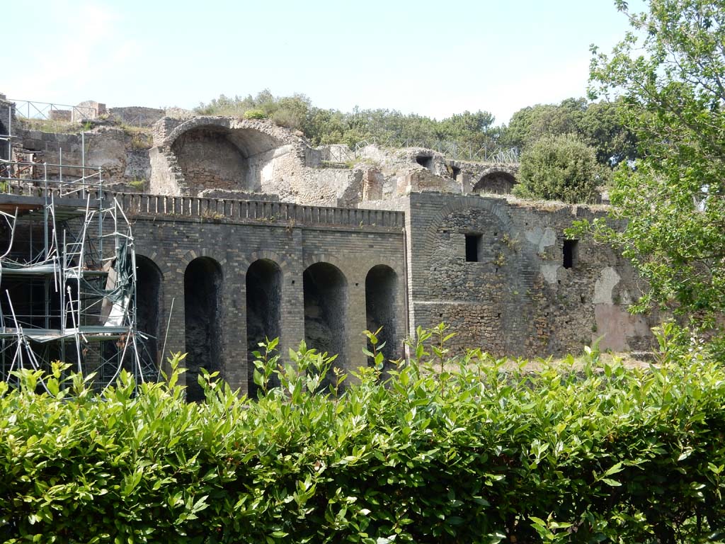 VIII.2.34, centre, and VIII.2.36, on right. June 2019. Looking towards terrace and rear rooms. 
Photo courtesy of Buzz Ferebee.
