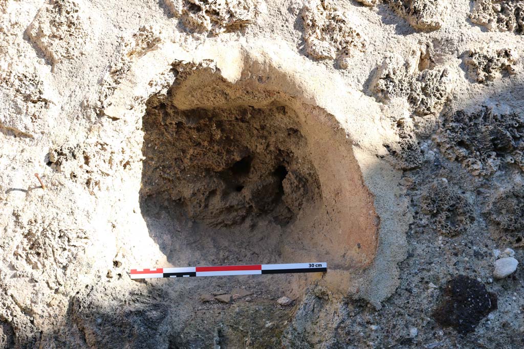 VIII.2.35 Pompeii. December 2018. Detail of niche in east wall. Photo courtesy of Aude Durand.