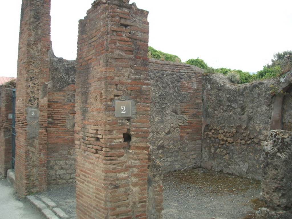 VIII.3.2 Pompeii. May 2005. Pilaster on east side of entrance.