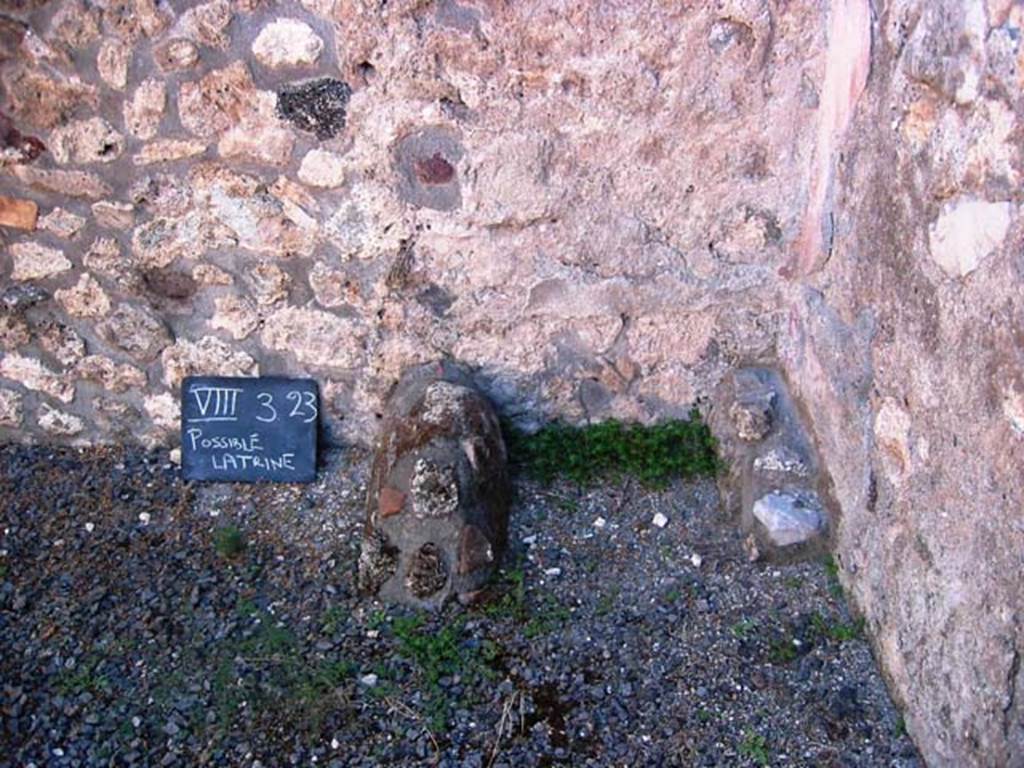 VIII.3.23 Pompeii. July 2008. Possible latrine in south-east corner of rear room. Photo courtesy of Barry Hobson.