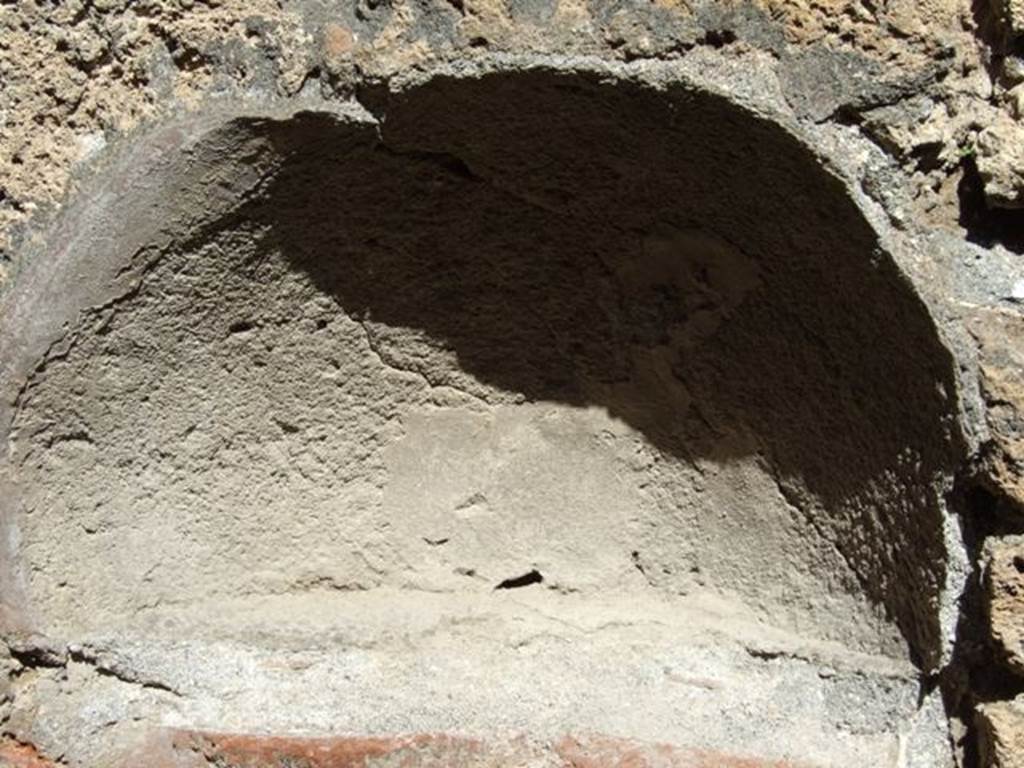 VIII.5.9 Pompeii. March 2009. Room 21, niche in north wall. According to Boyce, this arched niche, in the north wall near the hearth, was called a lararium in the reports. See Boyce G. K., 1937. Corpus of the Lararia of Pompeii. Rome: MAAR 14. (p.77, no.370)  Boyce gives the references Not.Scavi, 1881, 323; Bull. Inst., 1883, 177.
