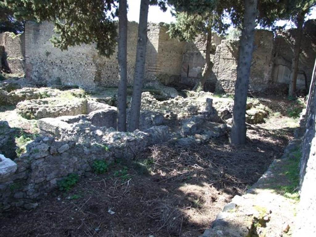 VIII.5.36 Pompeii. March 2009. 
Taken from VIII.5.28. Looking across angiportus towards Room IV with doorway into the women’s baths.
