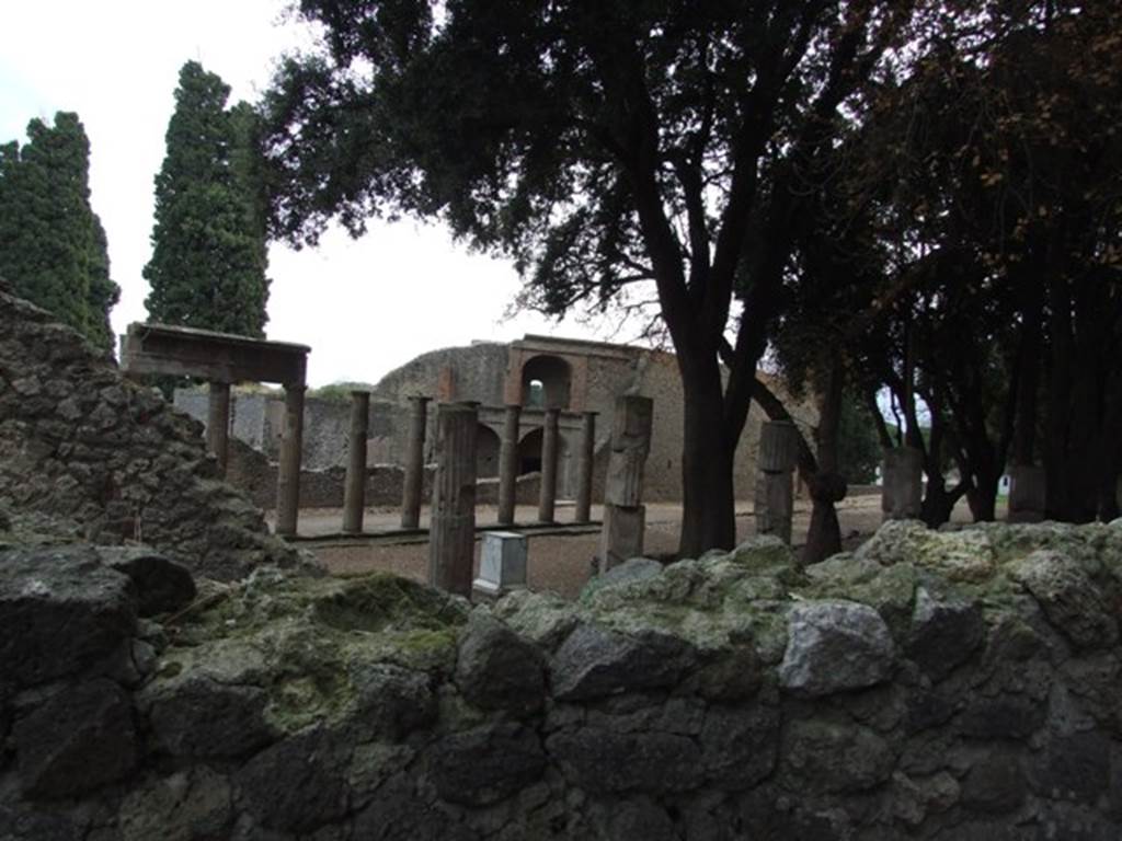 VIII.6.6 Pompeii.  Horticultural plot.  December 2007.  Looking east over wall towards Triangular Forum and Large Theatre.