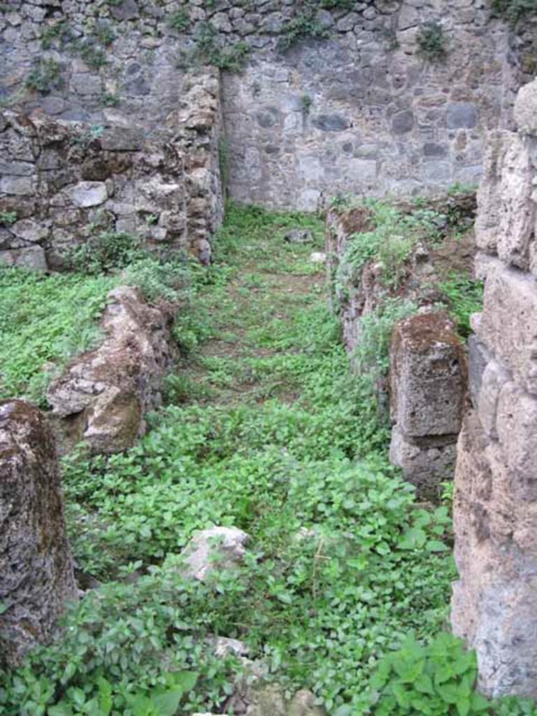 VIII.7.6 Pompeii. September 2010.  Photo courtesy of Drew Baker.
Doorway to corridor of rear room suite of four rooms, from south side of portico.  Looking south towards city wall. According to Fiorelli, these would have had various uses.


