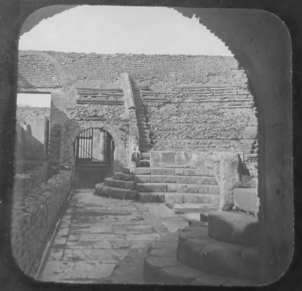 VIII.7.19 Pompeii. c.1900. C. and G. Lantern slide published by A. Laverne. Looking across theatre towards entrance on west side.
