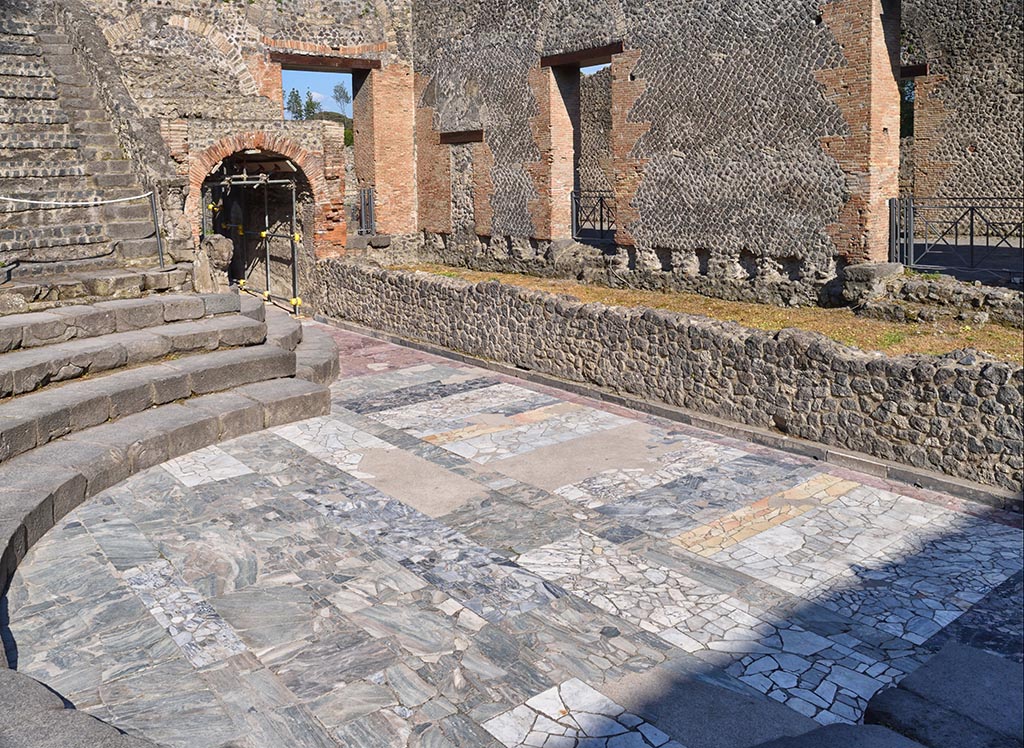 VIII.7.19 Pompeii. April 2018. Looking across flooring towards the east side of the Little Theatre.
Photo courtesy of Ian Lycett-King. Use is subject to Creative Commons Attribution-NonCommercial License v.4 International.
