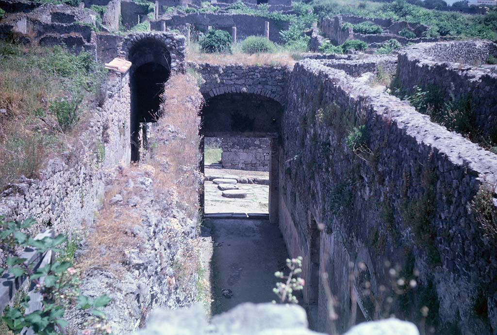 VIII.7.21 (on left) and VIII.7.20 (centre). Pompeii. June 1962. 
Looking east from entrance corridors towards Reg. 1, insula 3. Photo courtesy of Rick Bauer.
