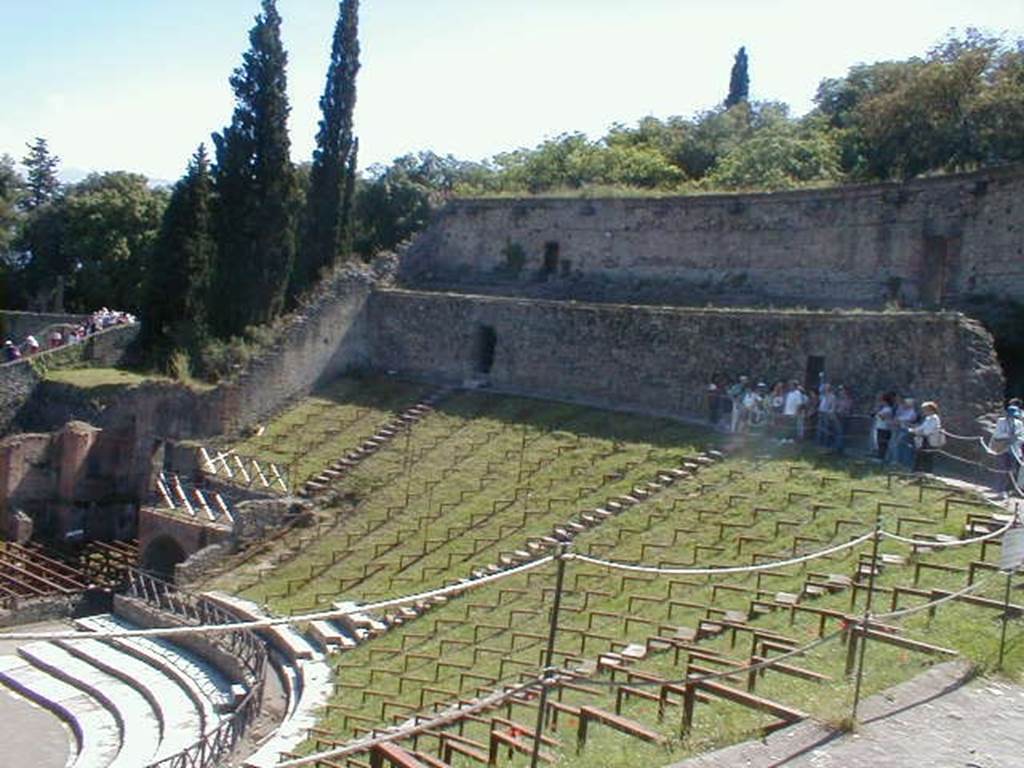 VIII.7.21 Pompeii. May 2004. Large Theatre, view from the top, looking south-west.