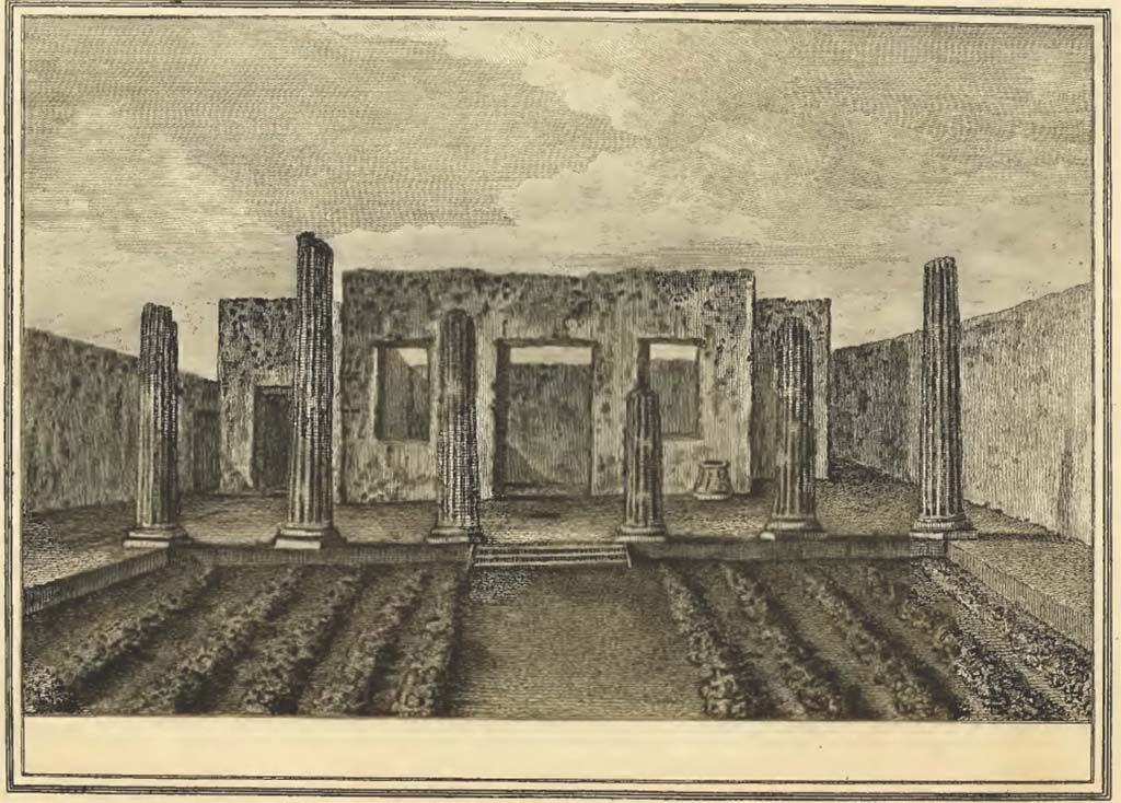 VIII.7.26 Pompeii. Looking north towards north portico and doorway, with two windows to atrium.
The above was described as “A small house, and garden, near the Temple of Isis”.
See Hamilton, Sir William. (1777).  Account of the discoveries at Pompeii, (plate V).
