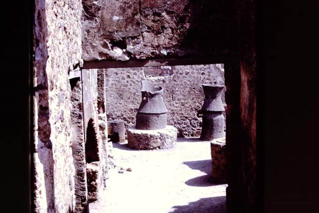 IX.1.33 Pompeii.1966. Looking south into bakery, from entrance. Photo by Stanley A. Jashemski.
Source: The Wilhelmina and Stanley A. Jashemski archive in the University of Maryland Library, Special Collections (See collection page) and made available under the Creative Commons Attribution-Non Commercial License v.4. See Licence and use details.
J66f0122
