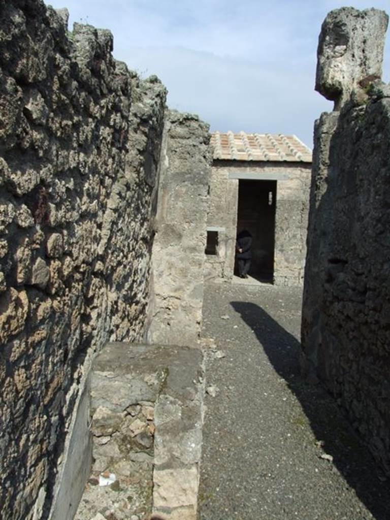 IX.2.17 Pompeii.  March 2009.  Room 6, Corridor. Line of staircase to upper floor. Looking east towards Room 1, Atrium.