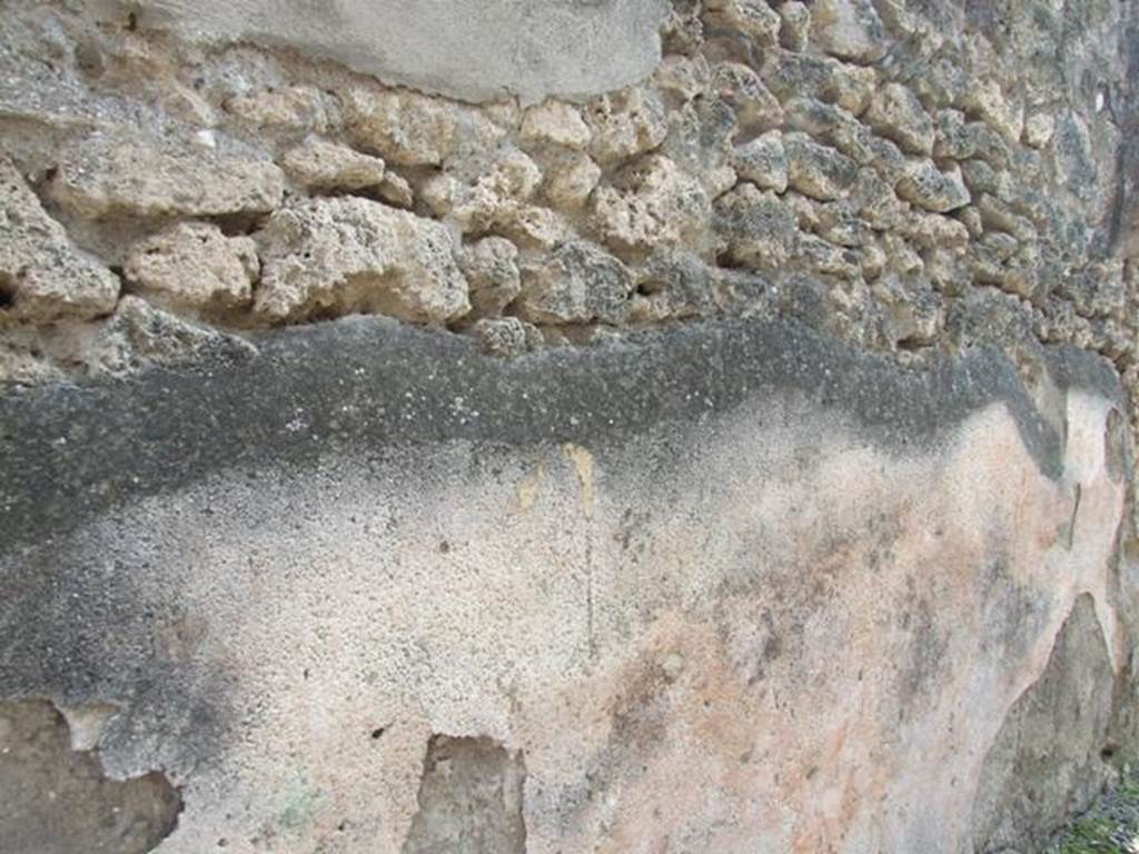 IX.2.17 Pompeii. March 2009. South wall of entrance corridor, with remains of red painted zoccolo.