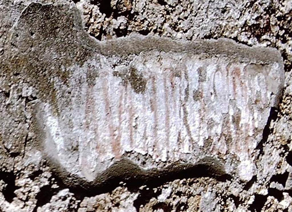 IX.3.20 Pompeii. 1964. Red painted inscription on exterior wall to north of entrance doorway. Detail from photo by Stanley A. Jashemski.
Source: The Wilhelmina and Stanley A. Jashemski archive in the University of Maryland Library, Special Collections (See collection page) and made available under the Creative Commons Attribution-Non Commercial License v.4. See Licence and use details.
J64f1607
