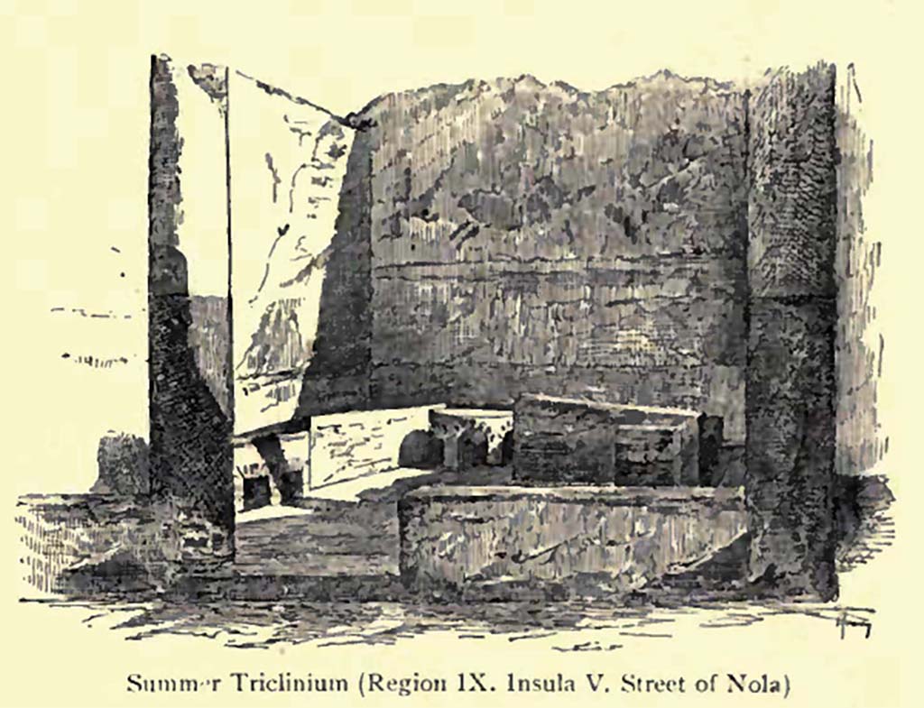 IX.5.11 Pompeii. c.1900. Room 15, looking south across garden area. 
See Gusman P., 1900. Pompeii: The City, Its Life & Art. London: Heinemann, p. 279.
