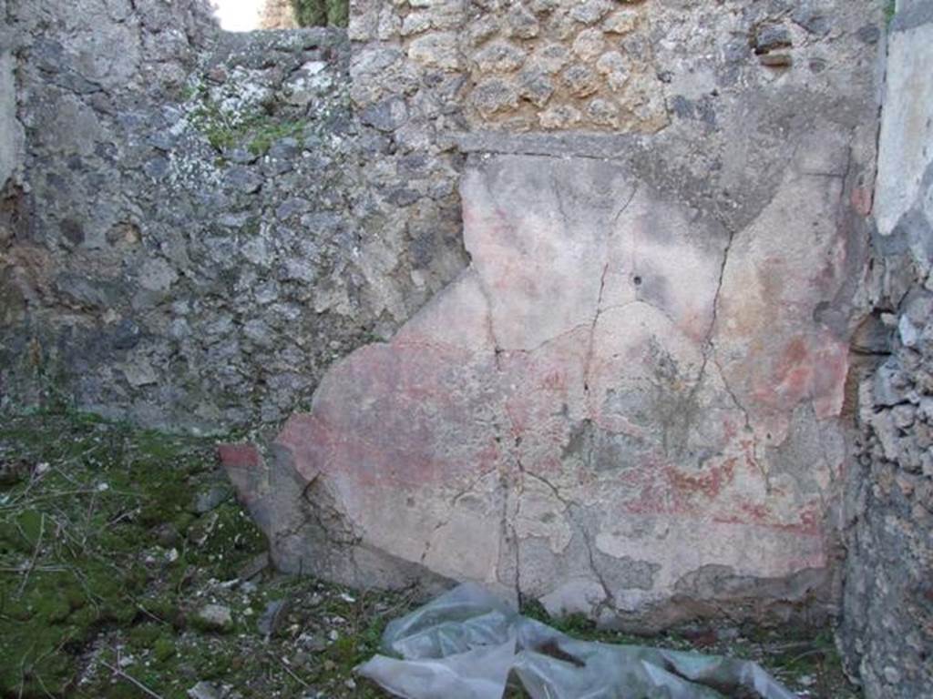 IX.9.d Pompeii. March 2009. Room k, west wall of kitchen.  According to Schefold, a sacred landscape was found painted on this wall.
See Schefold, K., 1962. Vergessenes Pompeji. Bern: Francke. (p.153f. and Taf.I52,3. 153,1)
