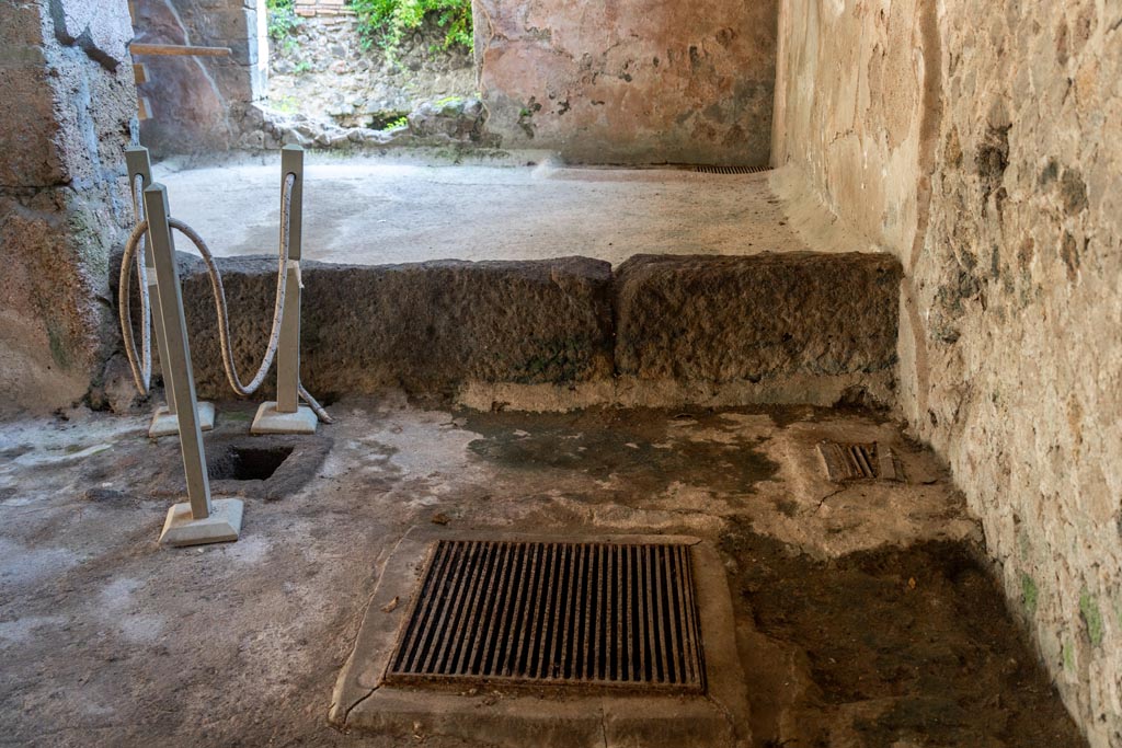 Villa of Mysteries, Pompeii. October 2023. Room 48-9, looking east across flooring. Photo courtesy of Johannes Eber.