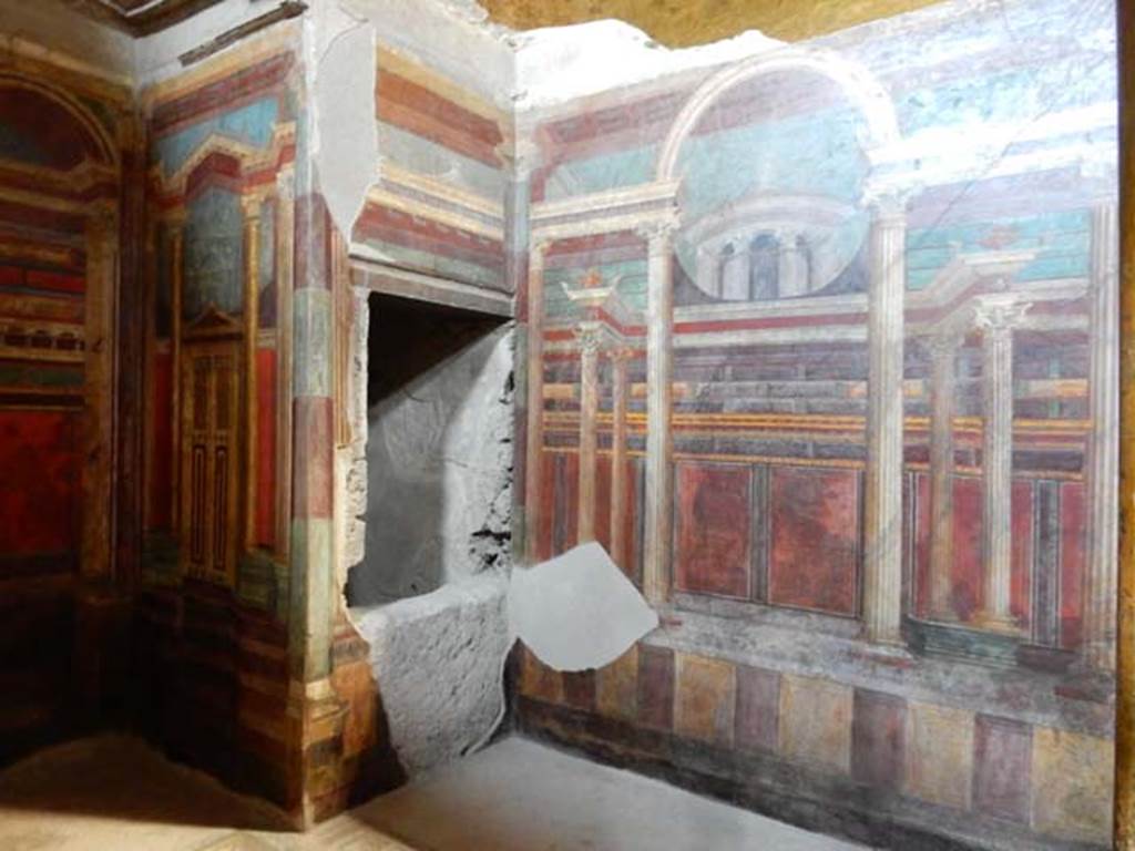 Villa of Mysteries, Pompeii. May 2012. Room 16, looking towards south-east corner and south wall.  Photo courtesy of Buzz Ferebee.
