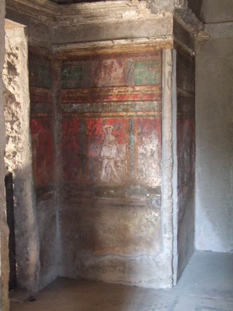 Villa of Mysteries, Pompeii. November 2023. 
Room 4, wall paintings on east wall in north-east corner. Photo courtesy of Giuseppe Ciaramella.
