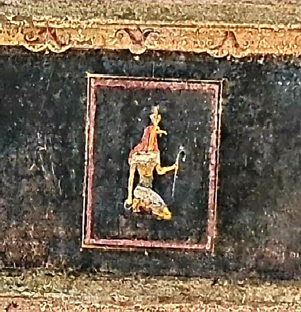 Villa of Mysteries, Pompeii. November 2023. Room 2, tablinum, detail from south wall. Photo courtesy of Giuseppe Ciaramella.