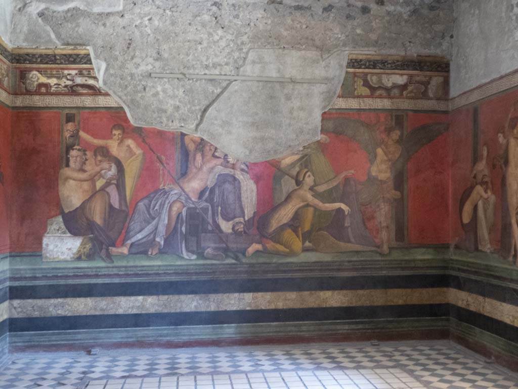 Villa of Mysteries, Pompeii. September 2017. Room 5, looking towards the east wall.
Foto Annette Haug, ERC Grant 681269 DÉCOR.

