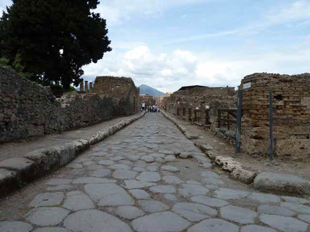 Via dei Teatri, May 2010. Looking north between VIII.5 and VIII.4, from junction with Via del Tempio d’Iside, on right .