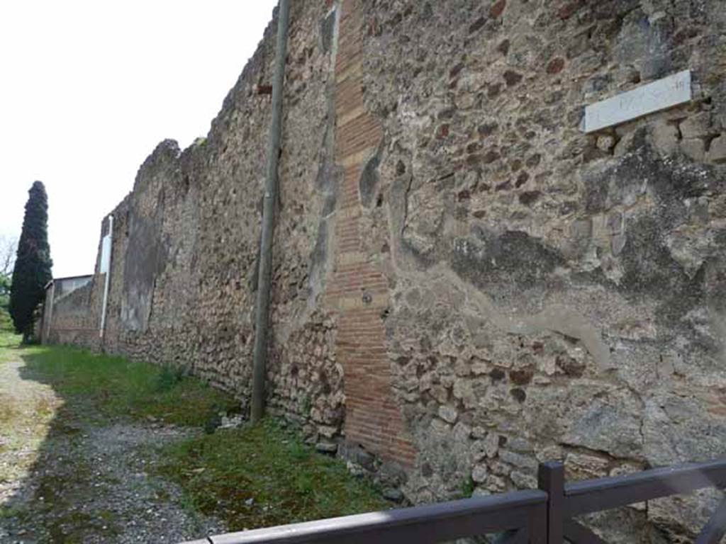 Via Nola, south side, May 2010. Looking south along west wall of IX.8 in an unnamed vicolo.