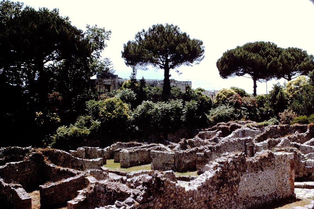 Vicolo del Conciapelle, Pompeii. 1966. South side of roadway, north wall of insula I.1 at junction with Via Stabiana. 
Looking south-west towards VIII.7 on other side of Via Stabiana. Photo by Stanley A. Jashemski.
Source: The Wilhelmina and Stanley A. Jashemski archive in the University of Maryland Library, Special Collections (See collection page) and made available under the Creative Commons Attribution-Non Commercial License v.4. See Licence and use details.
J66f0208
