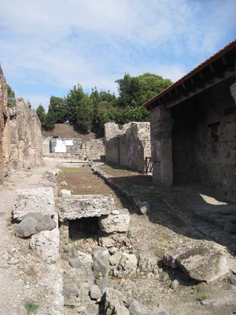 Vicolo del Conciapelle. September 2010. Looking east from I.5.1 towards unexcavated region. Photo courtesy of Drew Baker.