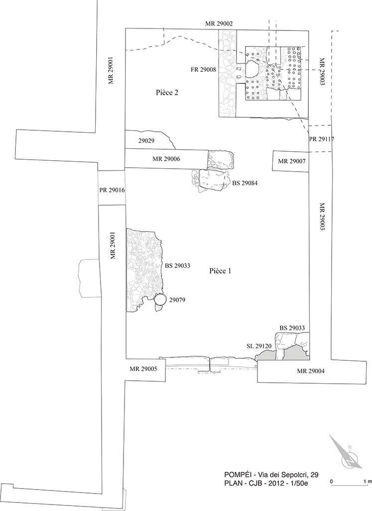 HGE29 Pompeii. 2012. Plan by G. Chapelin, J.-A. Delorme, B. Lemaire.
Photo courtesy of Laëtitia Cavassa, Bastien Lemaire, Guilhem Chapelin, Aline Lacombe, John-Marc Piffeteau and Giuseppina Stelo.
Photo © Centre Jean Bérard. For full report, see links above or below.
