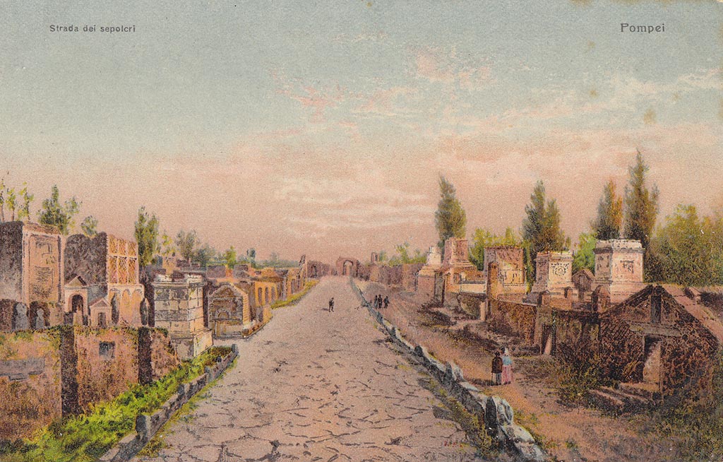 HGE41 Pompeii. Old postcard by Stengel. HGE41 is the larger aedicula tomb on the left. Photo courtesy of Drew Baker.