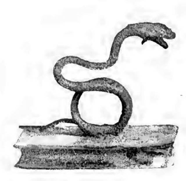 Scafati, Villa rustica detta di Domitius Auctus. 18th March 1899. Room D.
A silver serpent raising itself on its coils, with base.
See Notizie degli Scavi di Antichit, 1899, p. 394, fig. 4.
