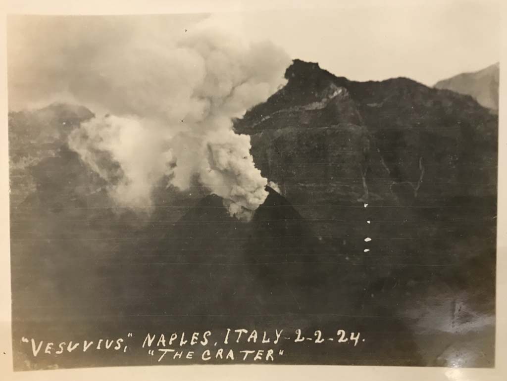 Vesuvius eruption 6th July 1924, Old postcard showing central crater with lava flows from the south.