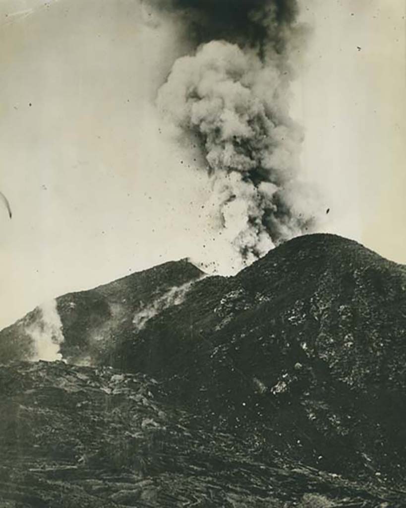 Vesuvius, 25th June 1929 press photo. Vesuvius in eruption. On the rear of the photo it says:
“Vesuvius in eruption. Our picture shows a close up of molten lava being thrown from the crater of the volcano.”
Photo courtesy of Rick Bauer.
