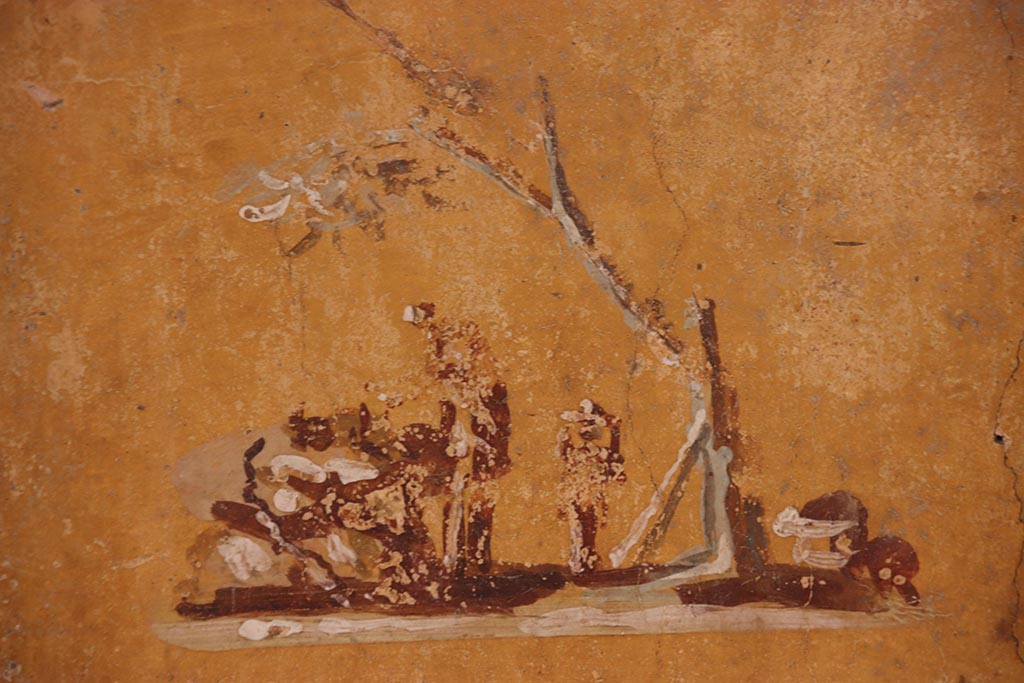 VI.15.1 Pompeii. October 2024. Painting in centre of panel on west wall in north-west corner. Photo courtesy of Klaus Heese.

