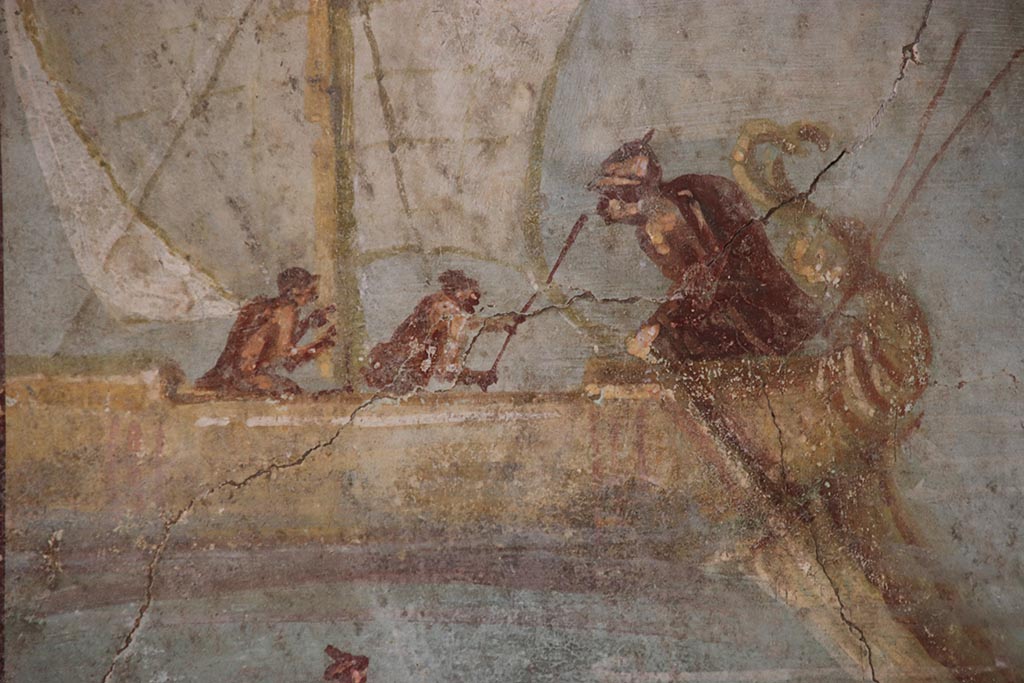 VI.15.1 Pompeii. October 2024. Detail from wall painting in centre of north wall. Photo courtesy of Klaus Heese.