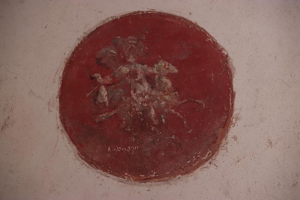 VI.15.1 Pompeii. October 2024. Decorative medallion from east wall at north end. Photo courtesy of Klaus Heese.